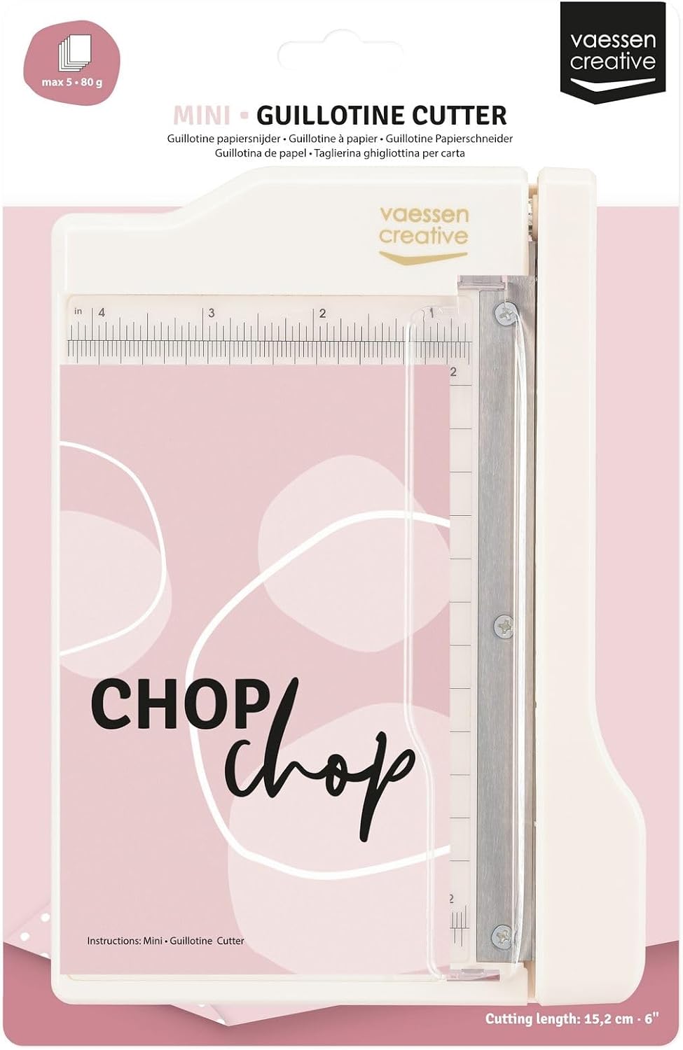 Vaessen Creative Trim Easy Mini Guillotine Cutter, 4 x 6 inches, Trimmer for Cutting Paper, Cardstock, Foam, Thin Felt, Cork Sheets and Other Craft Materials, 4 x 6, White/Pink