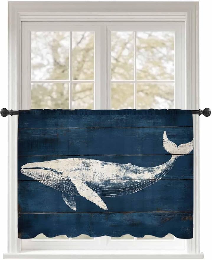 Sheer Curtains 45 Inch Length, Summer Whale Semi Sheer Curtains Light Filtering