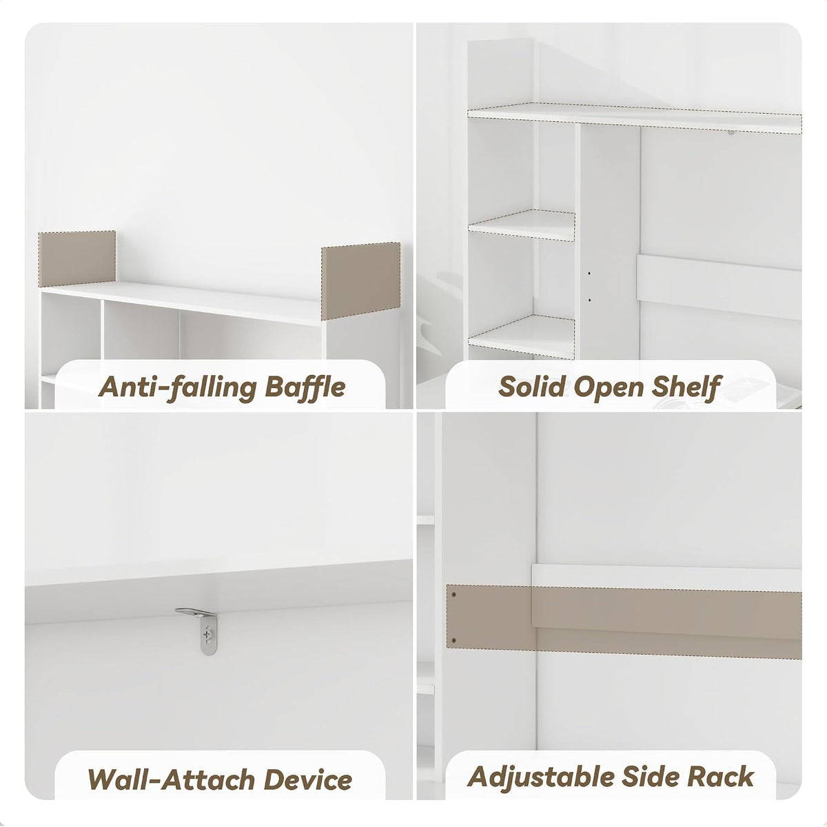FTZxHKLX Desktop Bookshelf, 4 Tier Wooden Desk Storage Hutch, White