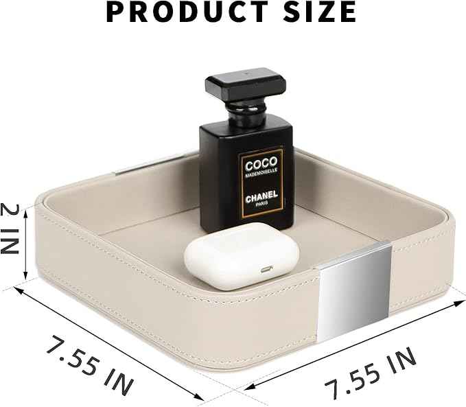 SANZIE Luxury Leather Desktop Storage Small Catchall Organizer Decorative Tray