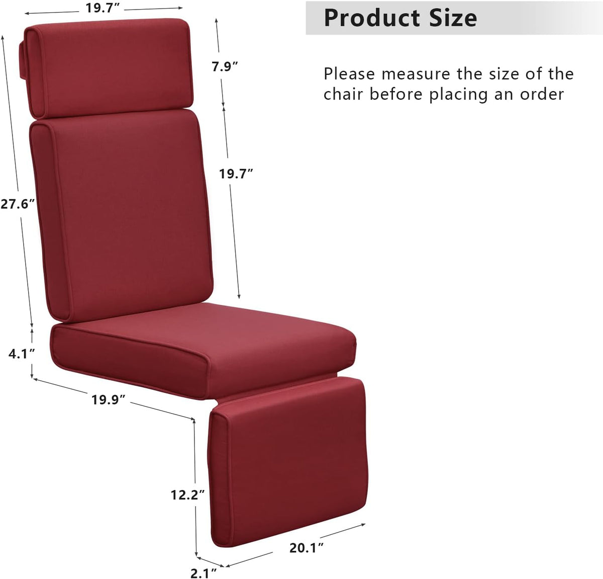 Skypatio All-Weather Outdoor Recliner Chair Replacement Cushion, Outdoor Waterproof Cushion for Patio Reclining Chair (Red)