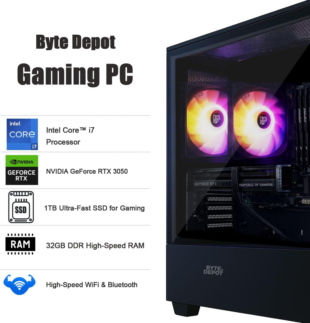 Gamer Master Gaming Desktop PC - Intel Core i7, 32GB RAM, 1TB Ultra-Fast SSD, GeForce RTX 3050 6GB GDDR6, WiFi 6 Ready & Windows 11 Pro
