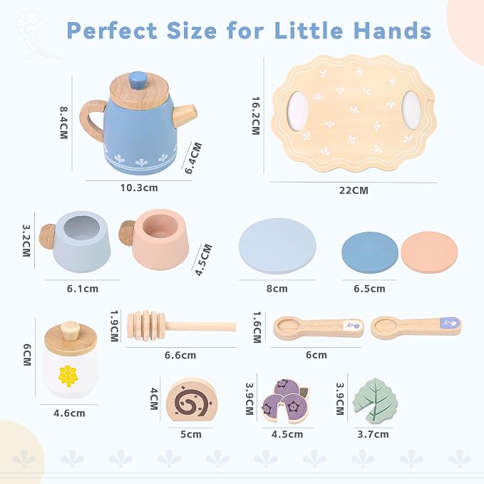 Wooden Tea Set for Little Girls, Play Food Sets for Kids Pretend Play Kitchen
