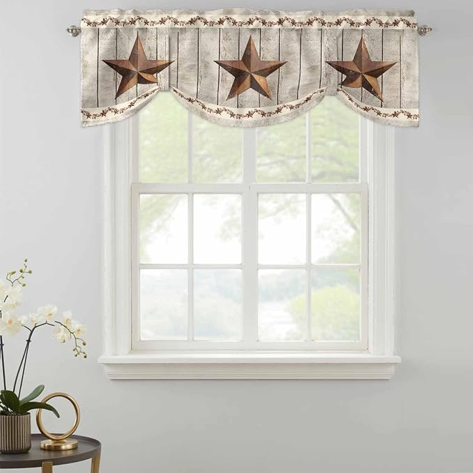 Western Texas Star Retro Tie Up Valance Curtains