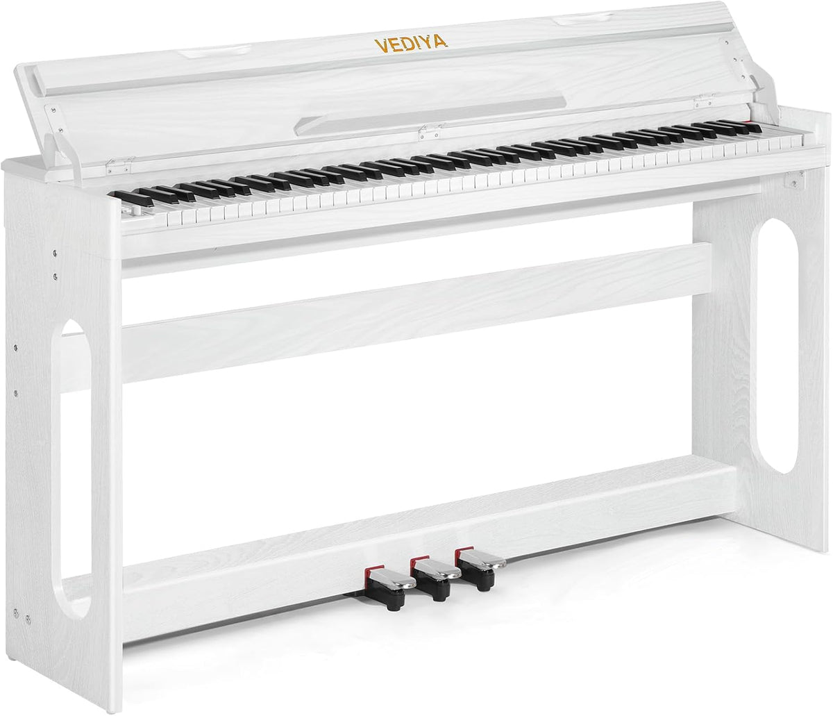 Digital Piano Keyboard 88 key,Semi-Weighted Electric Piano,Wooden Desk Full Size Upright Electric Piano, Acoustic Piano for Beginners,Triple Pedal,USB-MIDI Compatibility (White)