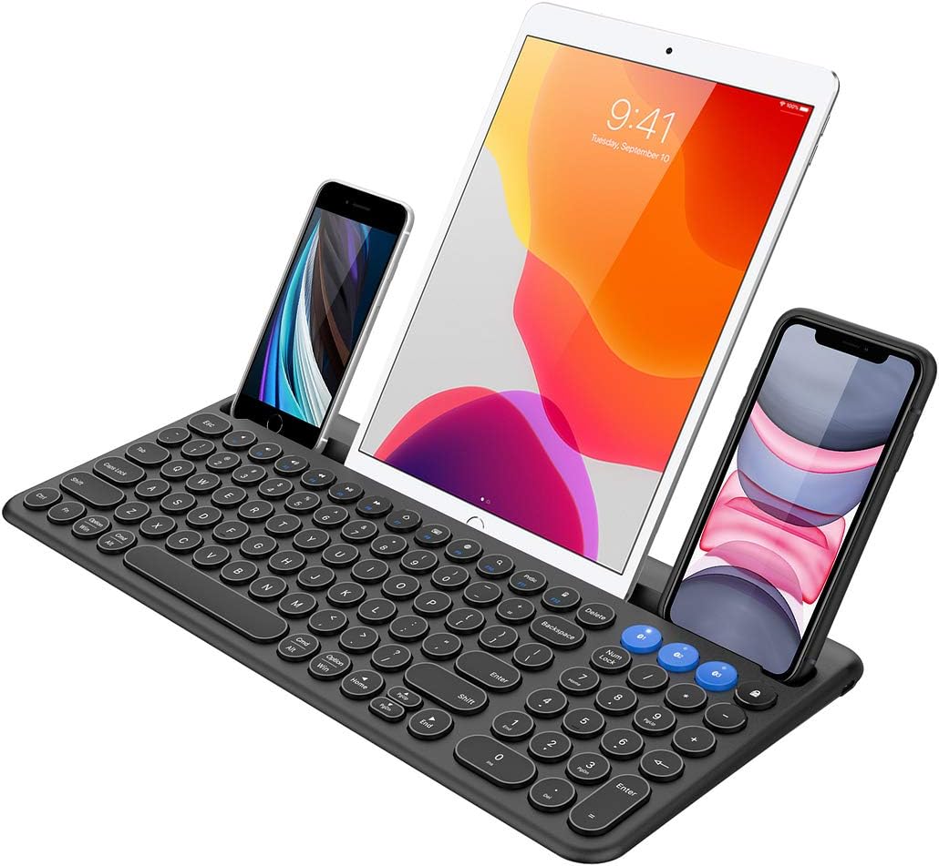 Arteck Wireless Bluetooth Keyboard for Windows, iOS, Android, Computer, Laptop, Smartphone - Multi-Functional with Built-in Cradle