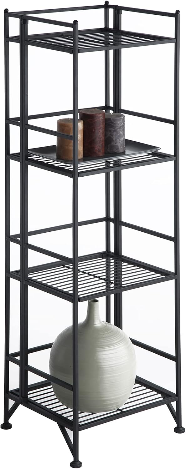Convenience Concepts Xtra Storage 4 Tier Folding Metal Shelf, Black
