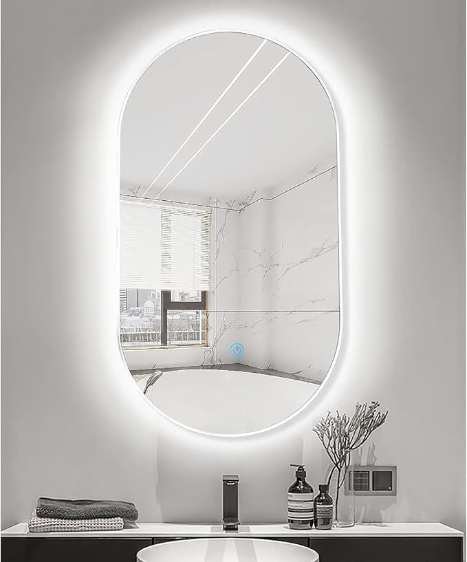 Oval LED Illuminated Bathroom Mirror, Wall-mounted Vanity Makeup Mirror