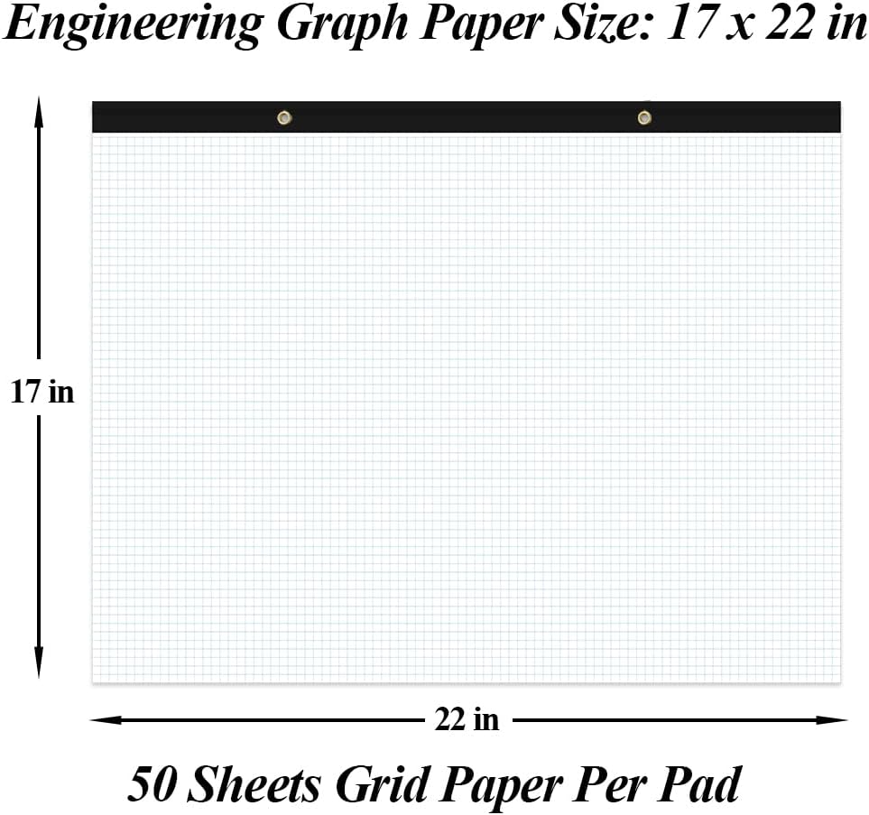 (2-Pack) Large Engineering Graph Paper Pad - 22" x 17" Grid Paper Notepad, 4"x4" Blue Grid 100 Sheets/200 Pages Paper for Engineer Architect Designer Mathematician Draftsman