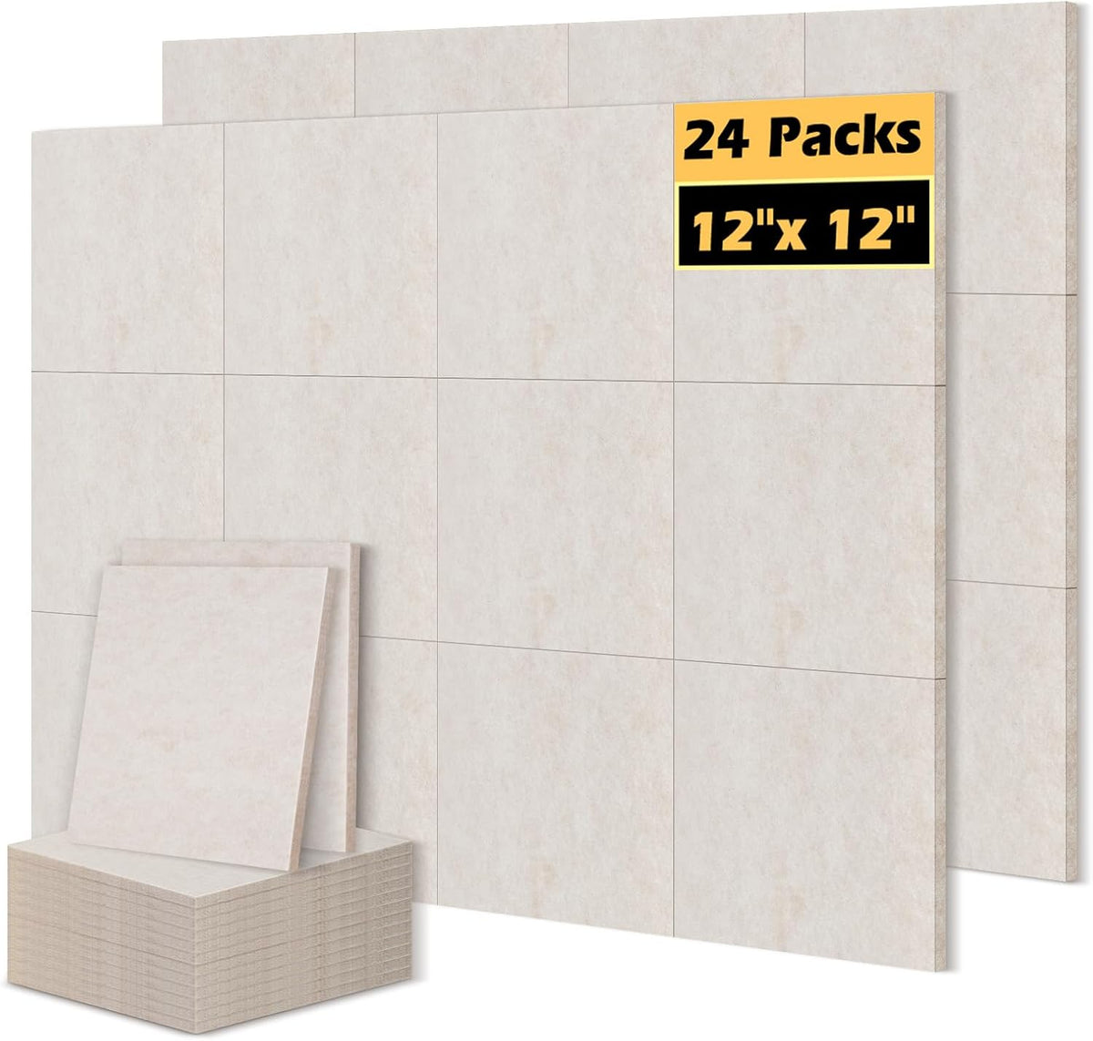 DOLLAR BOSS Felt Cork Board Tiles, 24 Pcs 12" x 12" Bulletin Board, Beige