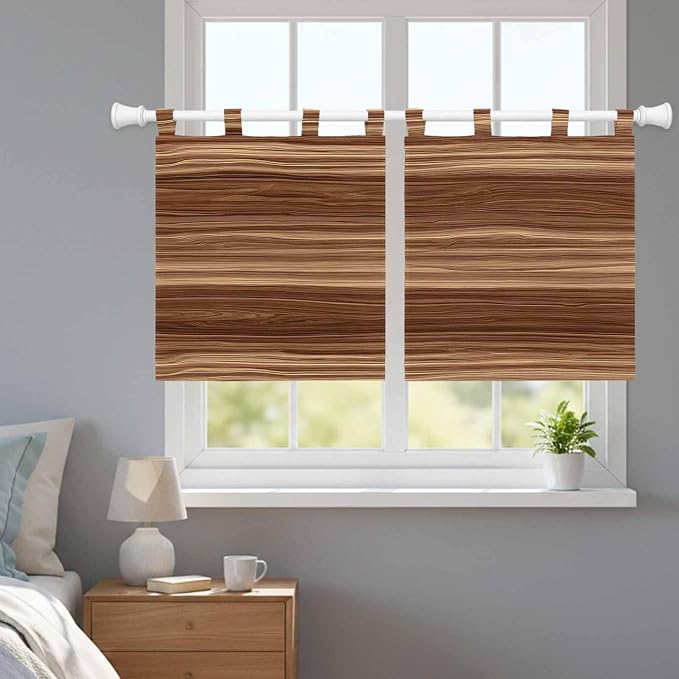 Brown Western Kitchen Curtains 24 Inch Length, Small Window Curtains Tab Top
