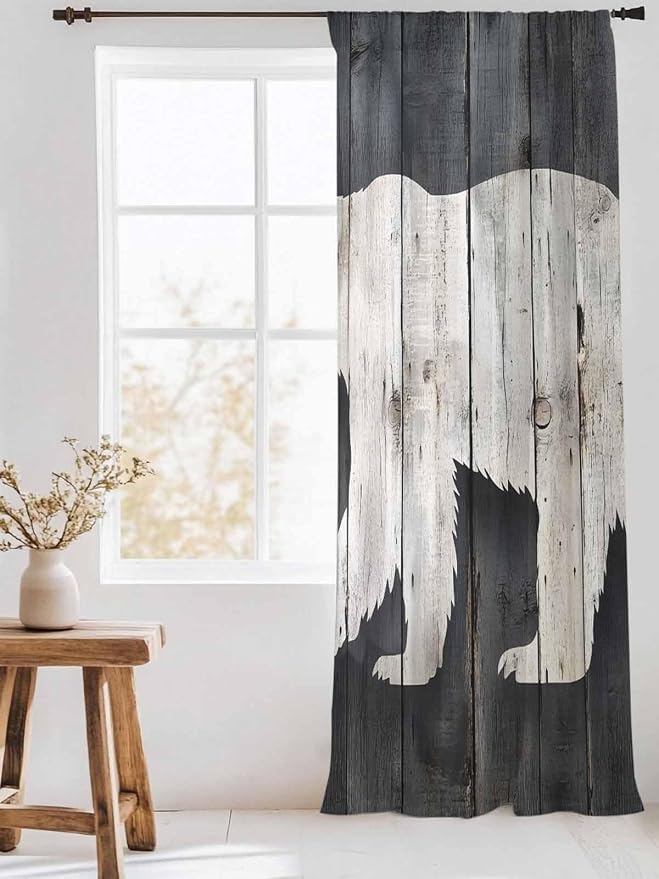 Sheer Curtains 84 Inches Long, Rustic Counrty Vintage Wood Grain Privacy Voile