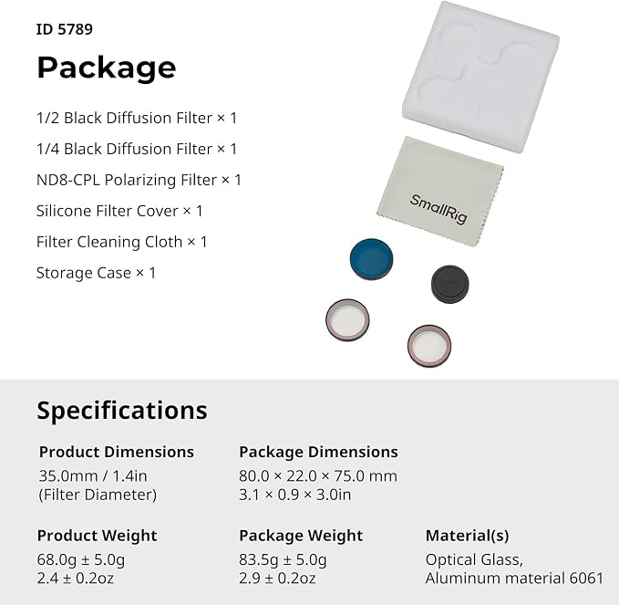 SmallRig Nano Filters Kit for DJI Osmo Nano, Including 1/2 Black Diffusion
