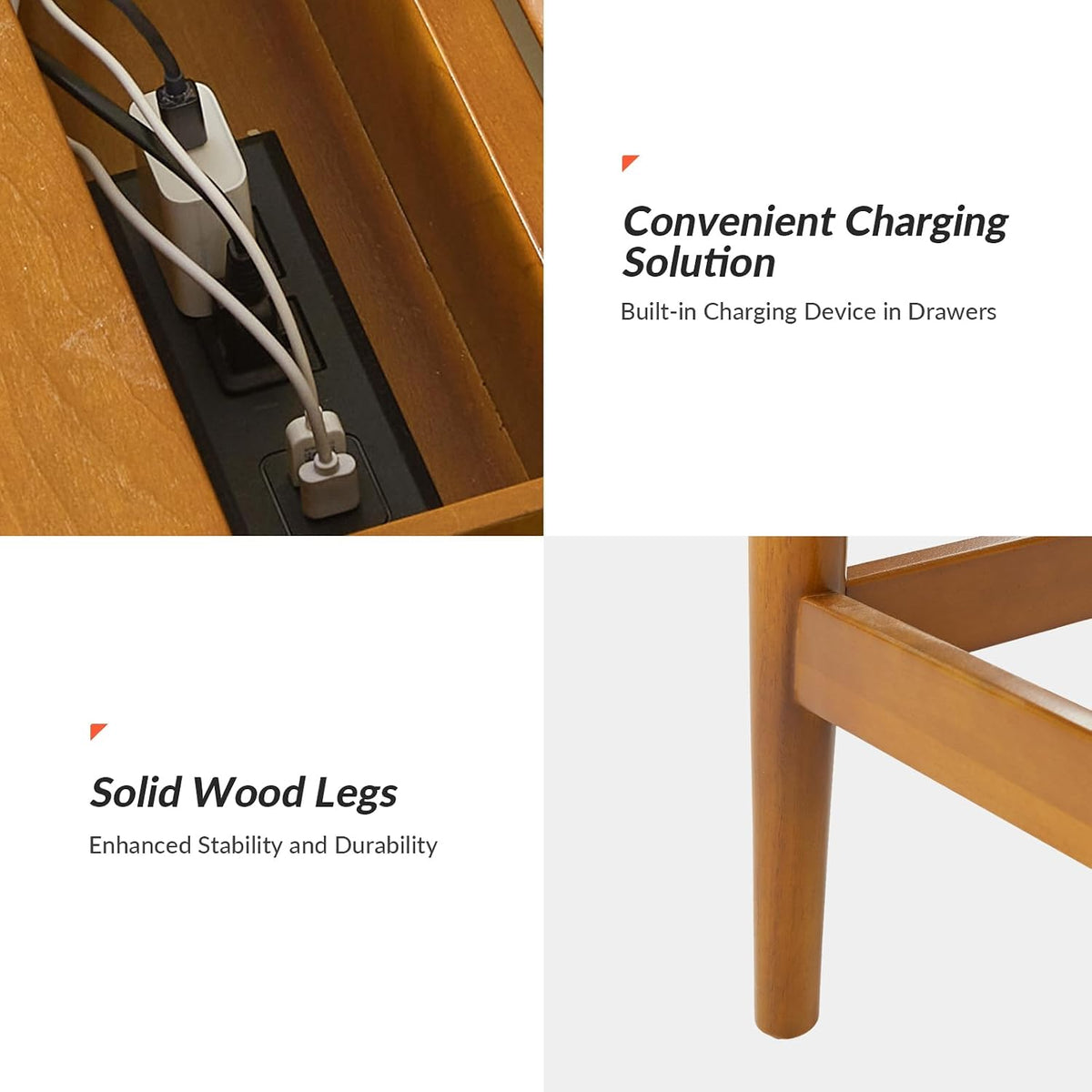 HULALA HOME 47" Writing Desk with 3 Drawers, Wood Office Desk with USB Charging Staion, Vintage Office Desk with Cable Management(Acorn)