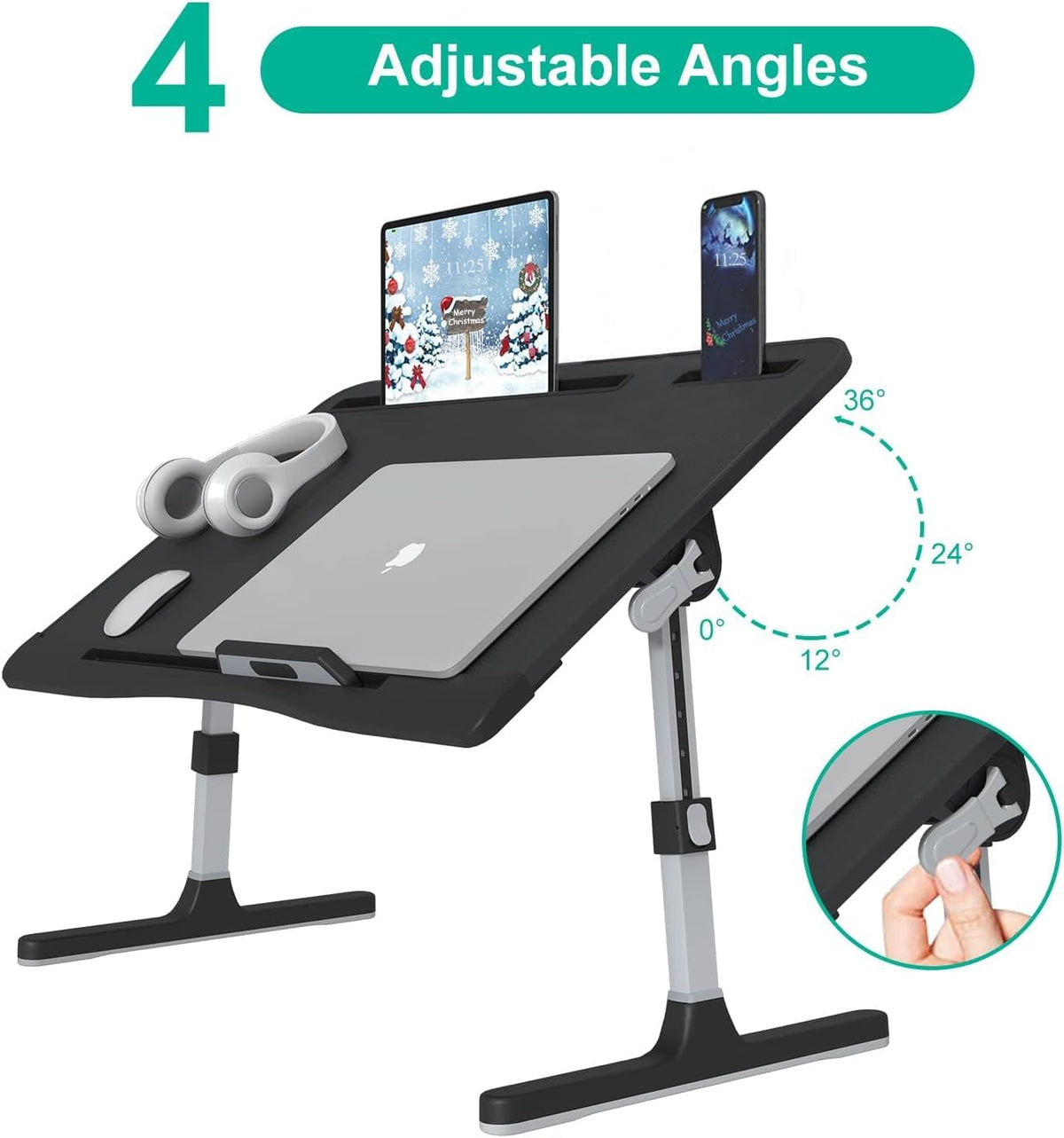 KLEAR Laptop Bed Tray Desk with Adjustable Height & Angle, No Drawer, Black