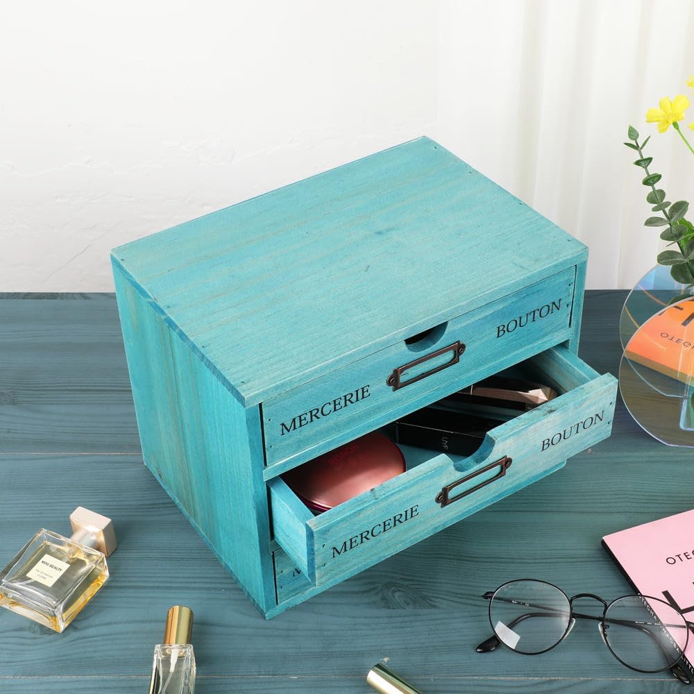 Small Wooden Drawers Wooden Box with Drawer Blue