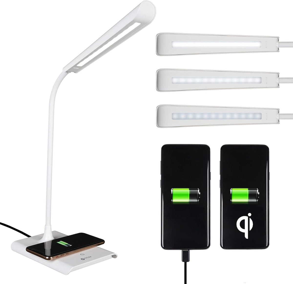 OttLite Power-Up LED Task Lamp with Wireless Charging, White