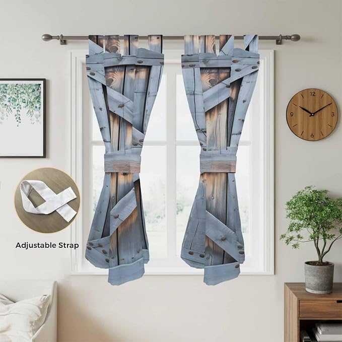 Farmhouse Wood Grain Living Room Curtains 84 Inch Length, Window Curtains Tab