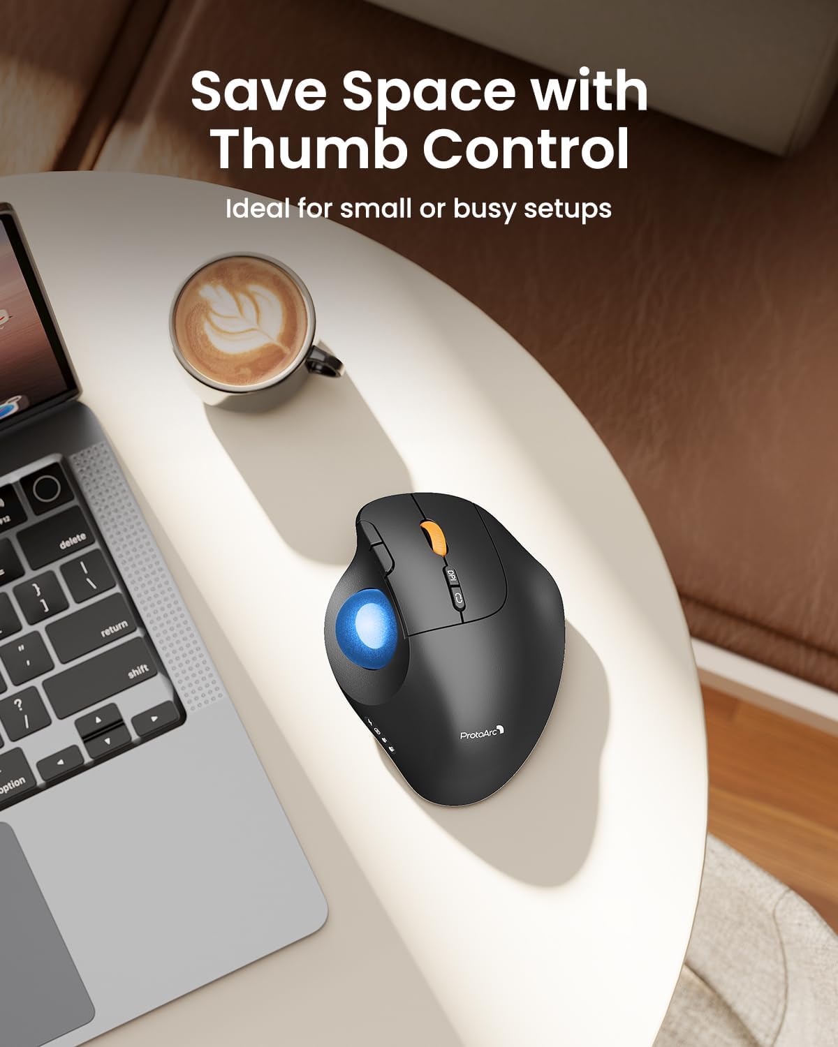 ProtoArc EM02 Wireless Trackball Mouse, 0/15° Adjustable Angle, Blue