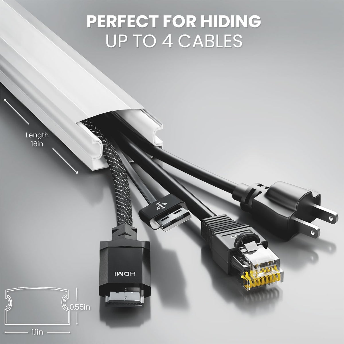 EVEO Cable Hider Wall 306” - Cable Raceway Cord Hider - Wire Covers for Cords on Wall, Cord Cover, Wall Cable Hider, Cable Concealer, Wire Hiders for TV on Wall - 20X (L16 W1.1 H0.55) - Large | White