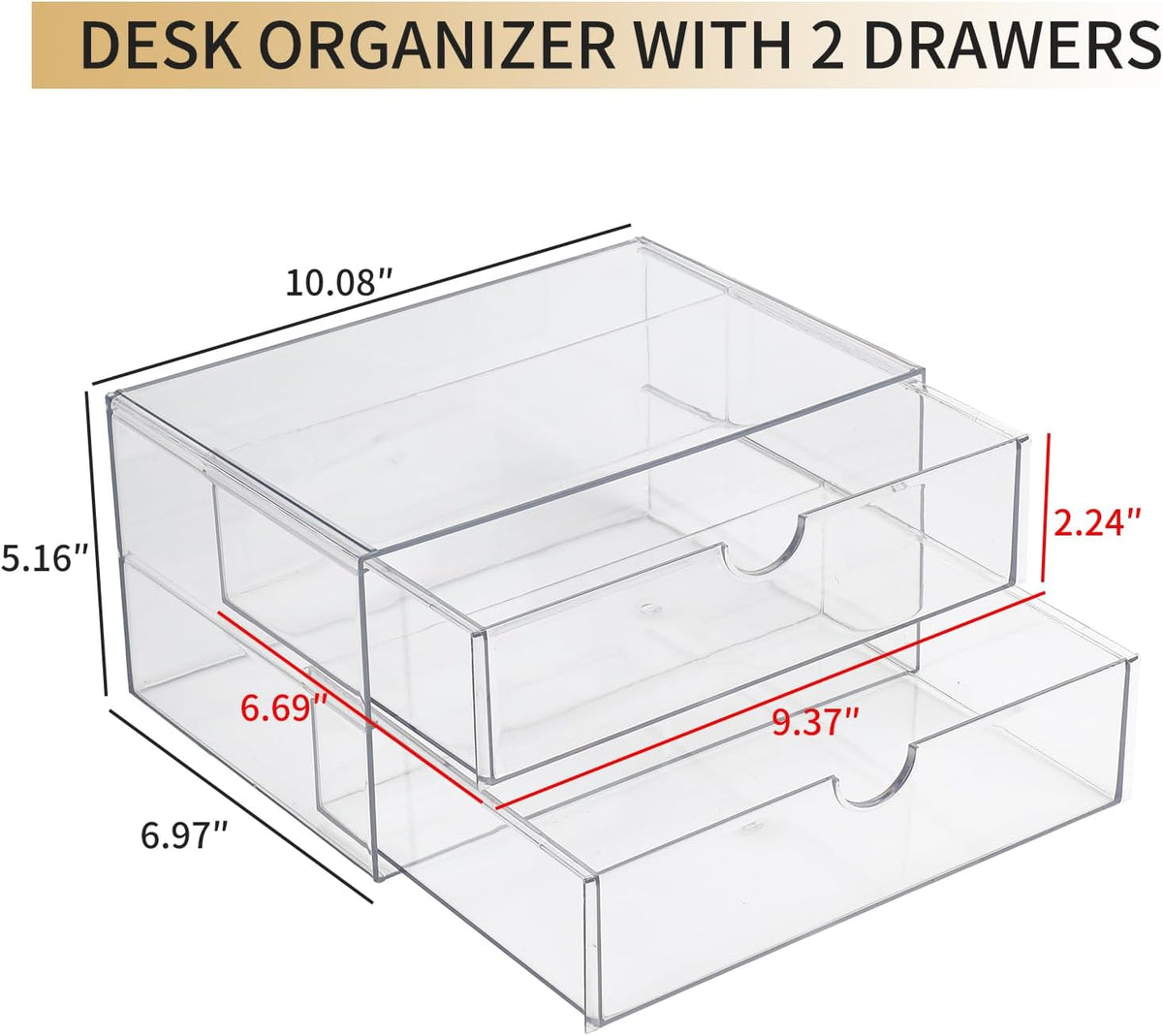 Clear Desk Drawer Organizer, 6 Drawers, Plastic