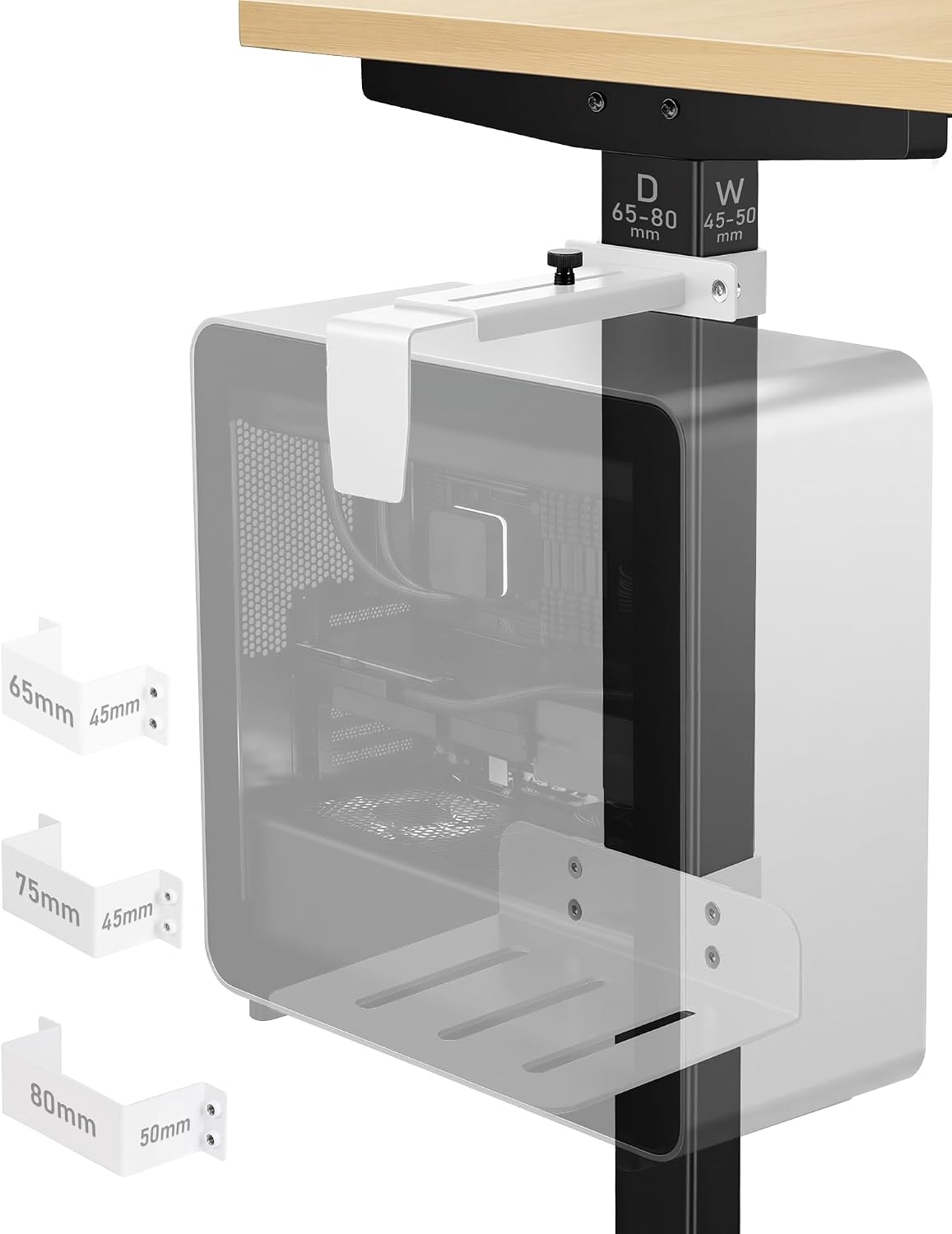 TOPSKY Under Desk PC Mount, No Drill CPU Holder, 50 lb Capacity White