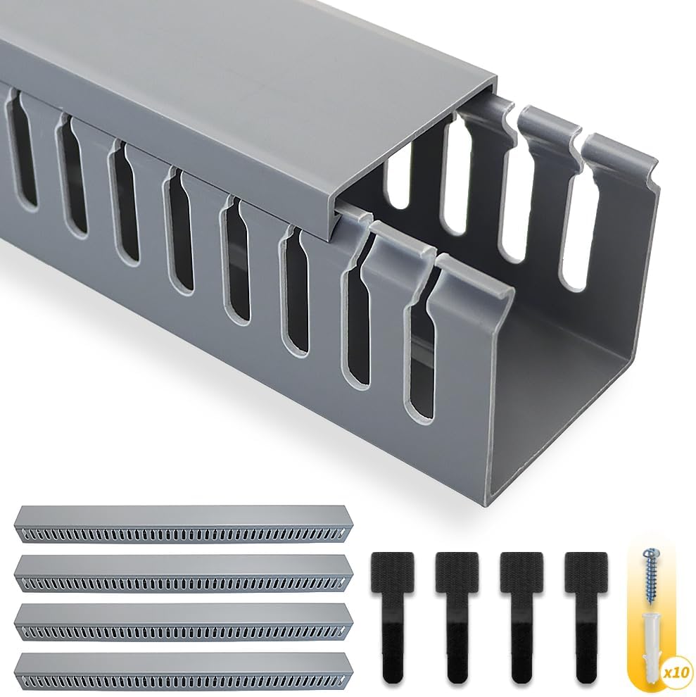 Cable Raceway 95" Open Slot Cable Management Kit Large Capacity Upgraded Snap Structure,Wire Cover Cord Hider for Under Desk&Industrial Network/PC/TVs- 23.6" X 1.97" X 1.97" X 4PCS LWH Grey Color