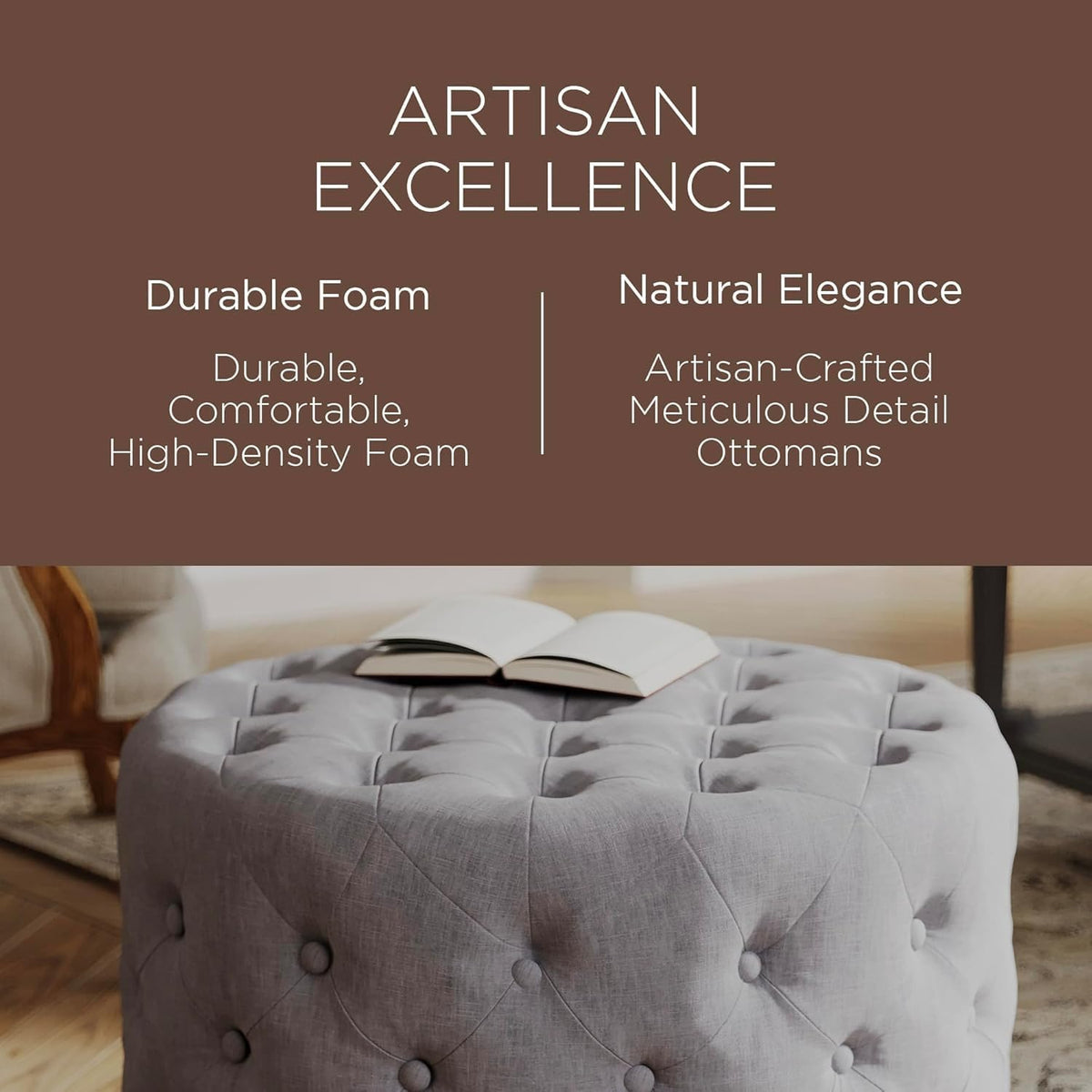 Maven Lane Marcy Ottoman, Slate Fabric