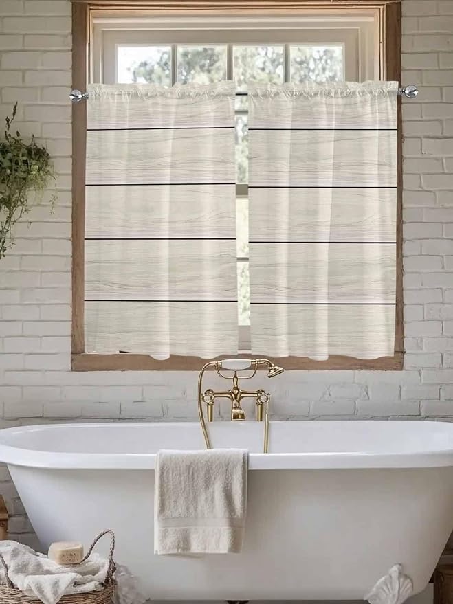 Vintage Country Wooden Board Window Valance Curtains, Gradient Wood Grain Line