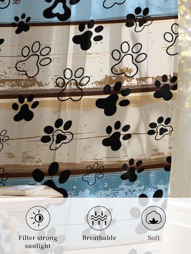 Sheer Curtains 84 Inches Long, Vintage Farmhouse Rustic Wooden Grain Privacy