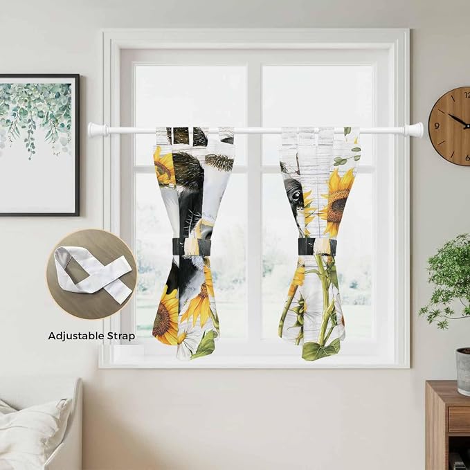 Retro Farmhouse Floral Bedroom Curtains 63 Inch Length, Window Curtains Tab Top