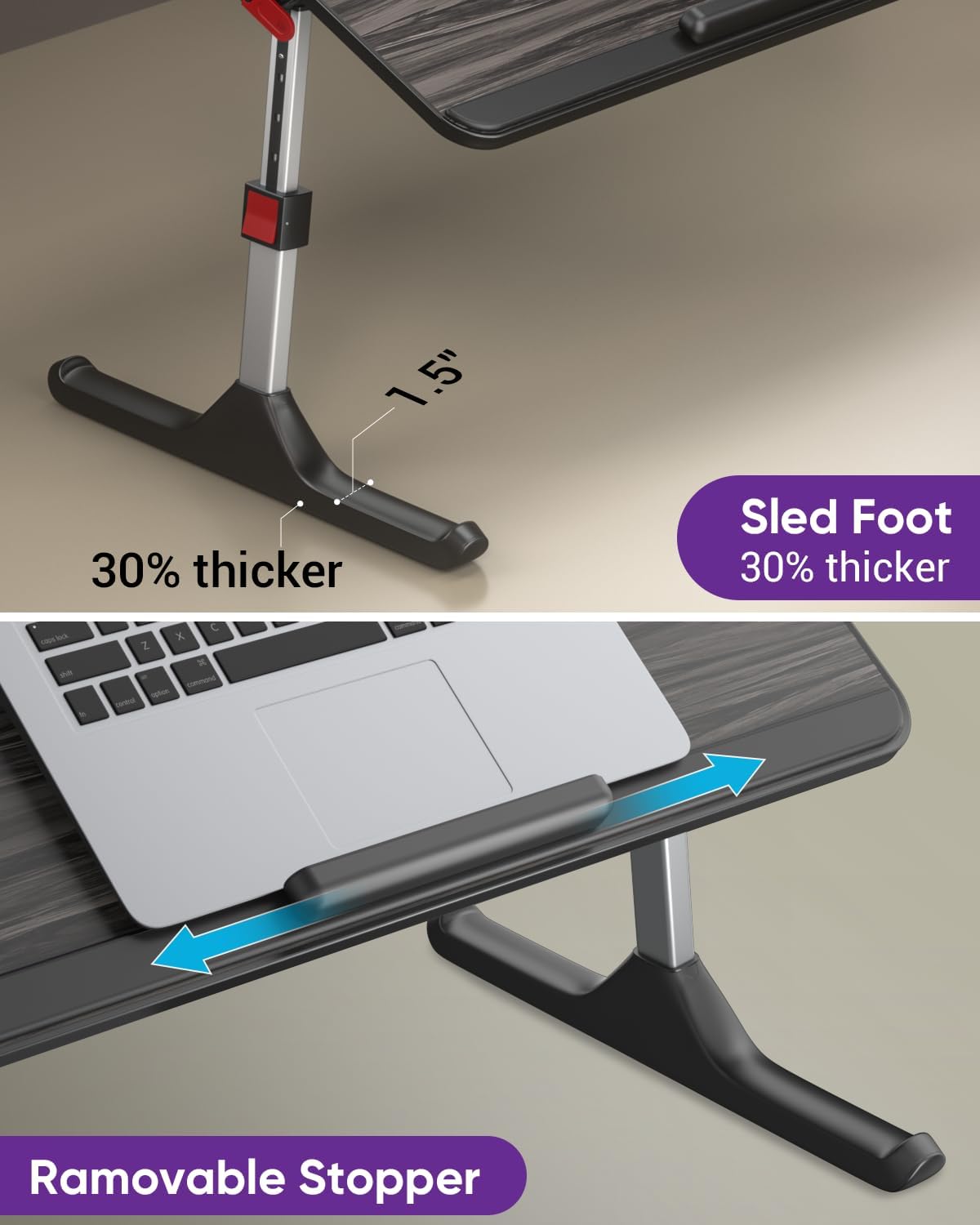 NEARPOW Laptop Bed Tray Desk with LED Desk Lamp, Foldable Couch Bed Table