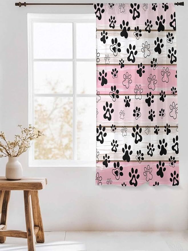 Sheer Curtains 63 Inch Length, Vintage Farmhouse Country Wooden Grain Privacy