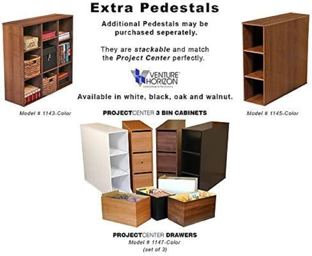 Project Center Desk with Bookcase and 3 Bin Cabinet-Walnut