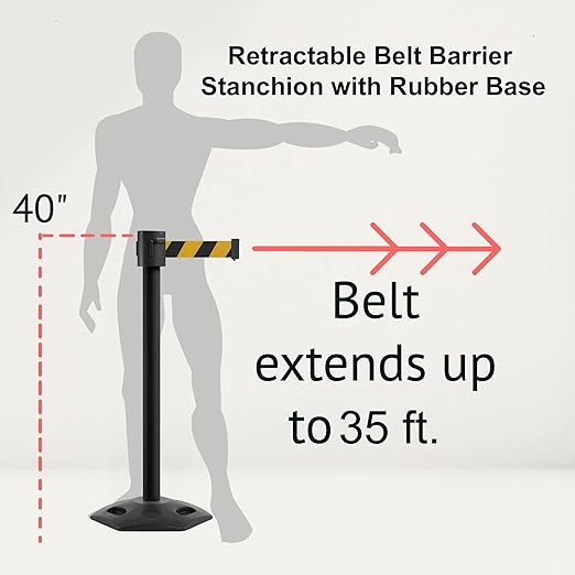 Montour Line MSR760 Set of 2 Retractable Belt Barrier Stanchion, Rubber Base, Black Powder Coated Post (35 ft Purple Belt)
