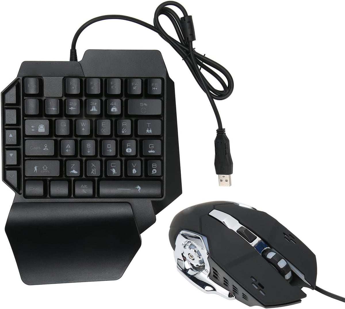 One - Handed RGB Gaming Keyboard and Mouse Combo, USB Wired LED Backlit Keyboard with Mouse and Converter, 35 Keys Mini Gaming Keypad Set for Android, for iOS 13.4 Or Less