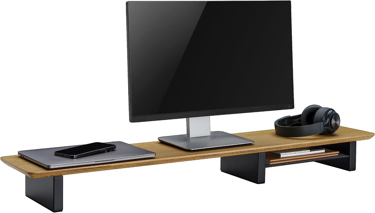 XL Oak Wood Monitor Stand for Desk (44 Inch) Large Monitor Stands for 2 Monitors, Desk Shelf for Top of Desk