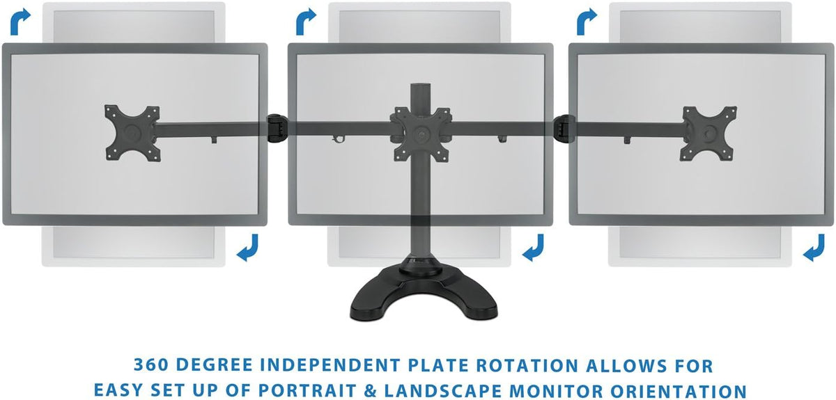 Mount-It! Triple Monitor Stand for 3 Screens up to 24", Height Adjustable Desk Mount with Free Standing or Grommet Base, 22 lbs per Arm, VESA 75x75 100x100 Compatible, Full Motion Monitor Mount MI-789