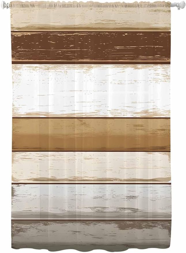 Sheer Curtains 72 Inches Long, Vintage Country Geometric Striped Privacy Voile