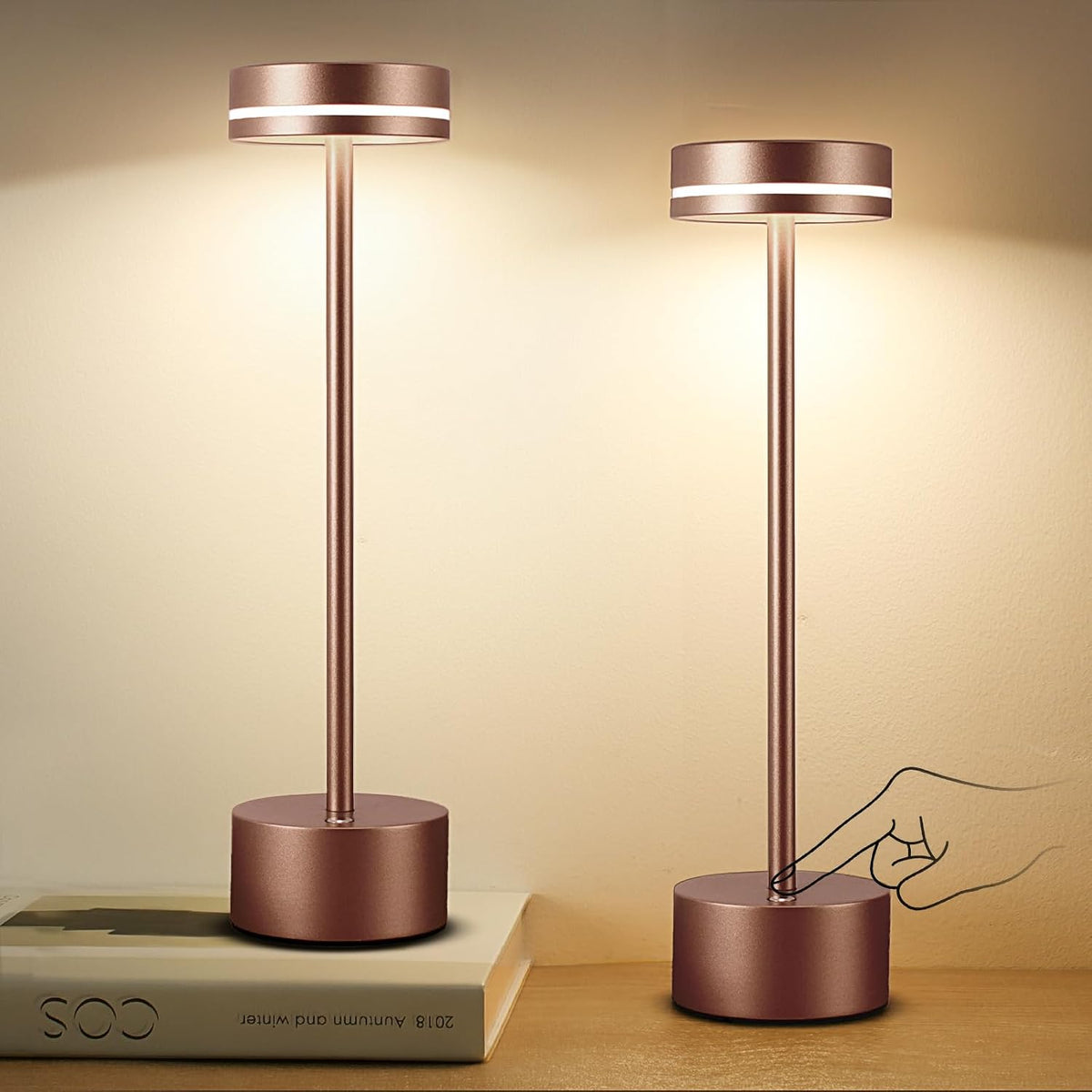 2 Pack LED Cordless Table Lamp Rechargeable, 5000mAh Portable Battery Operated LED Desk Lamp, 3 Color Dimmable Table Light for Home Office/Dining/Nightstand for Home Décor – Reddish Brown
