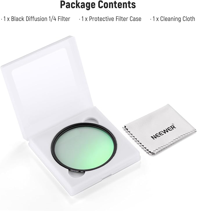 NEEWER 62mm Black Diffusion 1/4 Filter Dreamy Soft Cinematic Effect Filter
