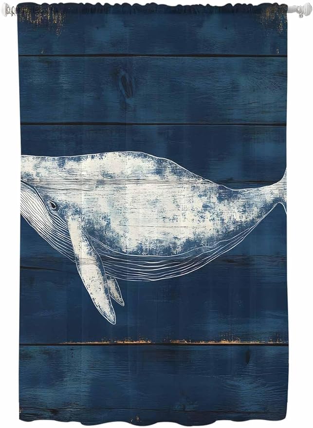 Sheer Curtains 63 Inch Length, Summer Whale Semi Sheer Curtains Light Filtering