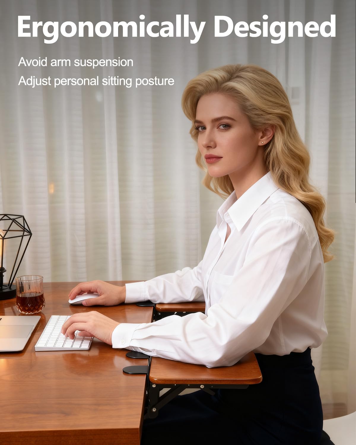 Ergonomic Wood Desk Extender Tray, Foldable Elbow Wrist Rest Shelf