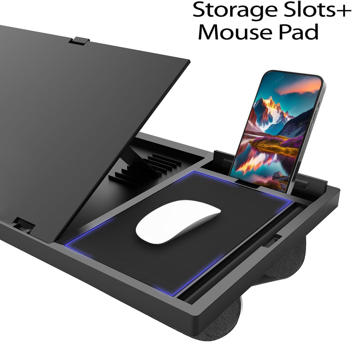 Laptop Lap Desk with Cushion - 9 Adjustable Angles, Fits Up to 15.6 inch Laptops, Built-in Mouse Pad, Phone and Pen Slots. Portable Writing Board for Bed, Sofa, and Work Table