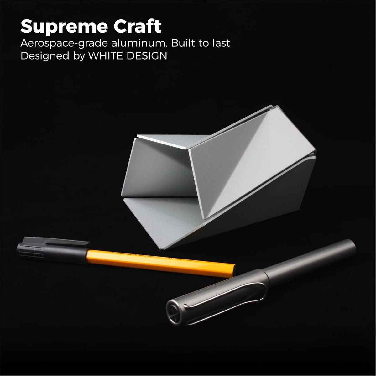 WHITE DESIGN Origami Pen Holder with Gift Box, Premium Aluminum Desk Art