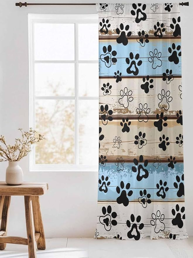 Sheer Curtains 84 Inches Long, Vintage Farmhouse Rustic Wooden Grain Privacy