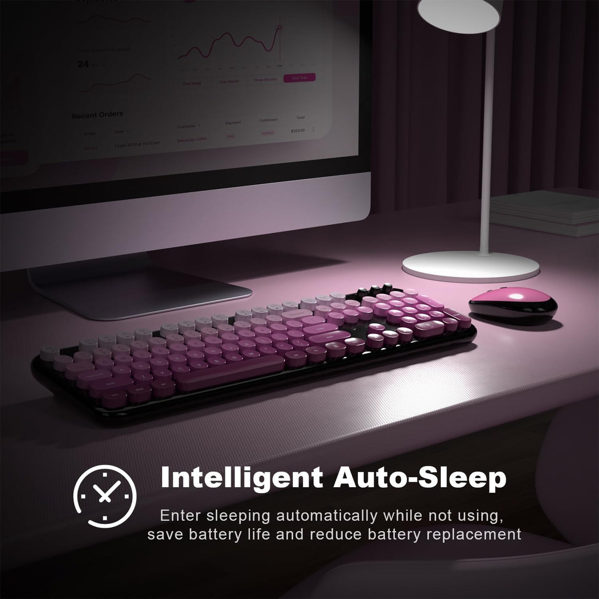 Dilter Wireless Keyboard and Mouse Combo, 104 Keys Full Size Typewriter Keyboards, 2.4G USB Plug and Play for Windows 7 8 10 11, PC, Laptop, Desktop, Black & Pink