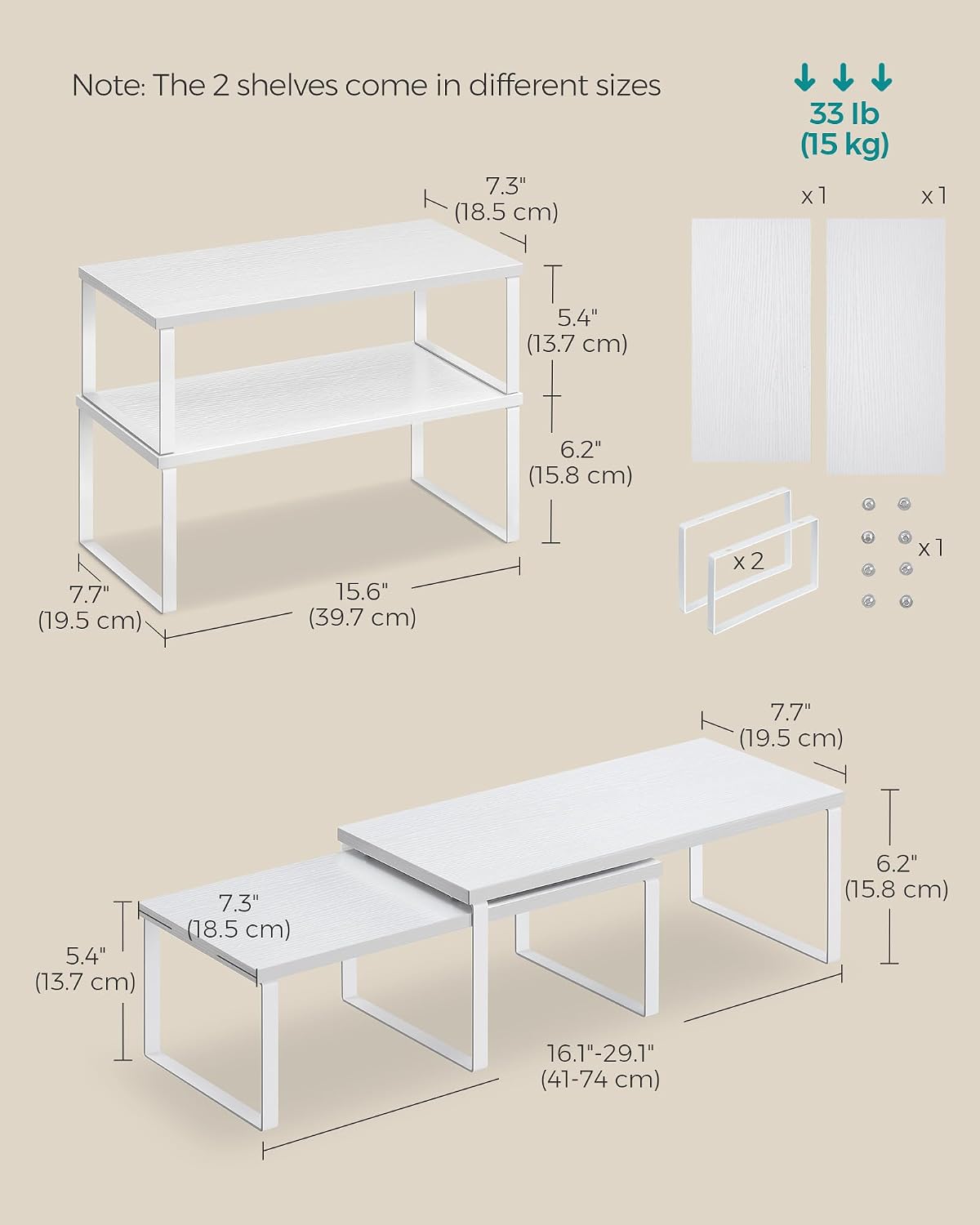 SONGMICS Cabinet Organizer Shelf, Set of 4, Stackable, Expandable