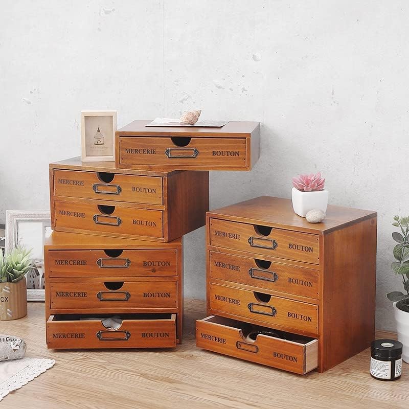 Vintage Wooden Storage Box,storage box with drawers, wooden box,wooden drawers,with Label Holder,Countertop Organizer,desk storage rack, for home, office, factory, office (3 Drawers)