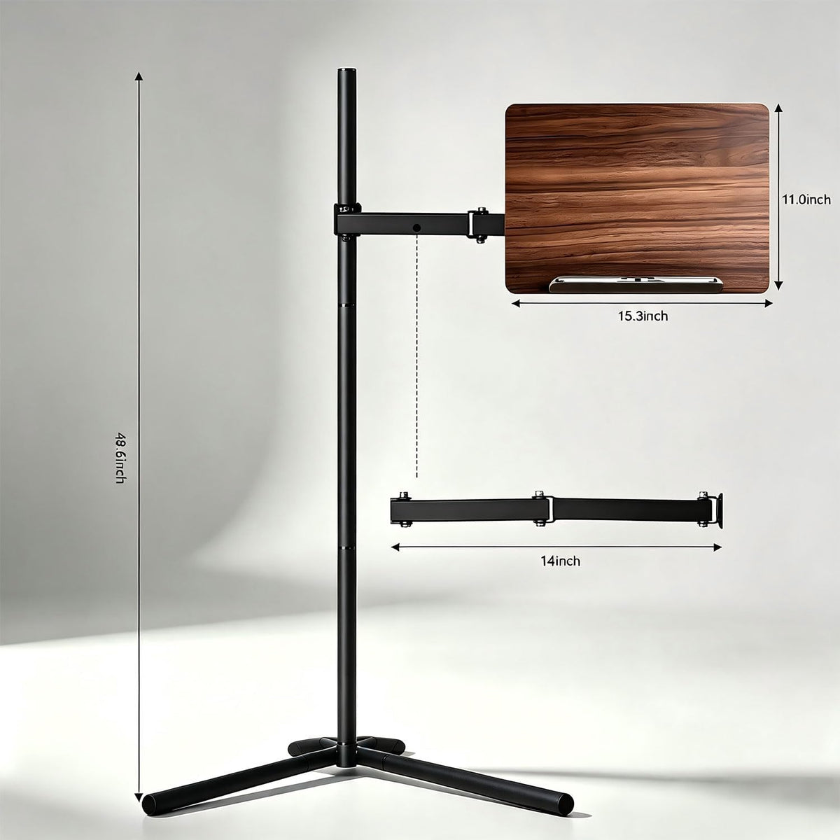Adjustable Laptop Stand Floor, Height Adjustable Portable Desk with Tilting Tabletop, Walnut Brown (Walnut)